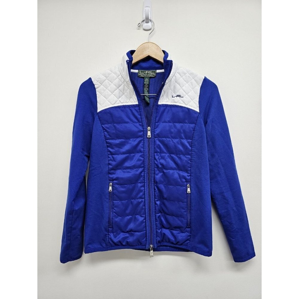 L-RL Ralph Lauren Active Womens Size Small Blue White Full Zip Quilted Jacket